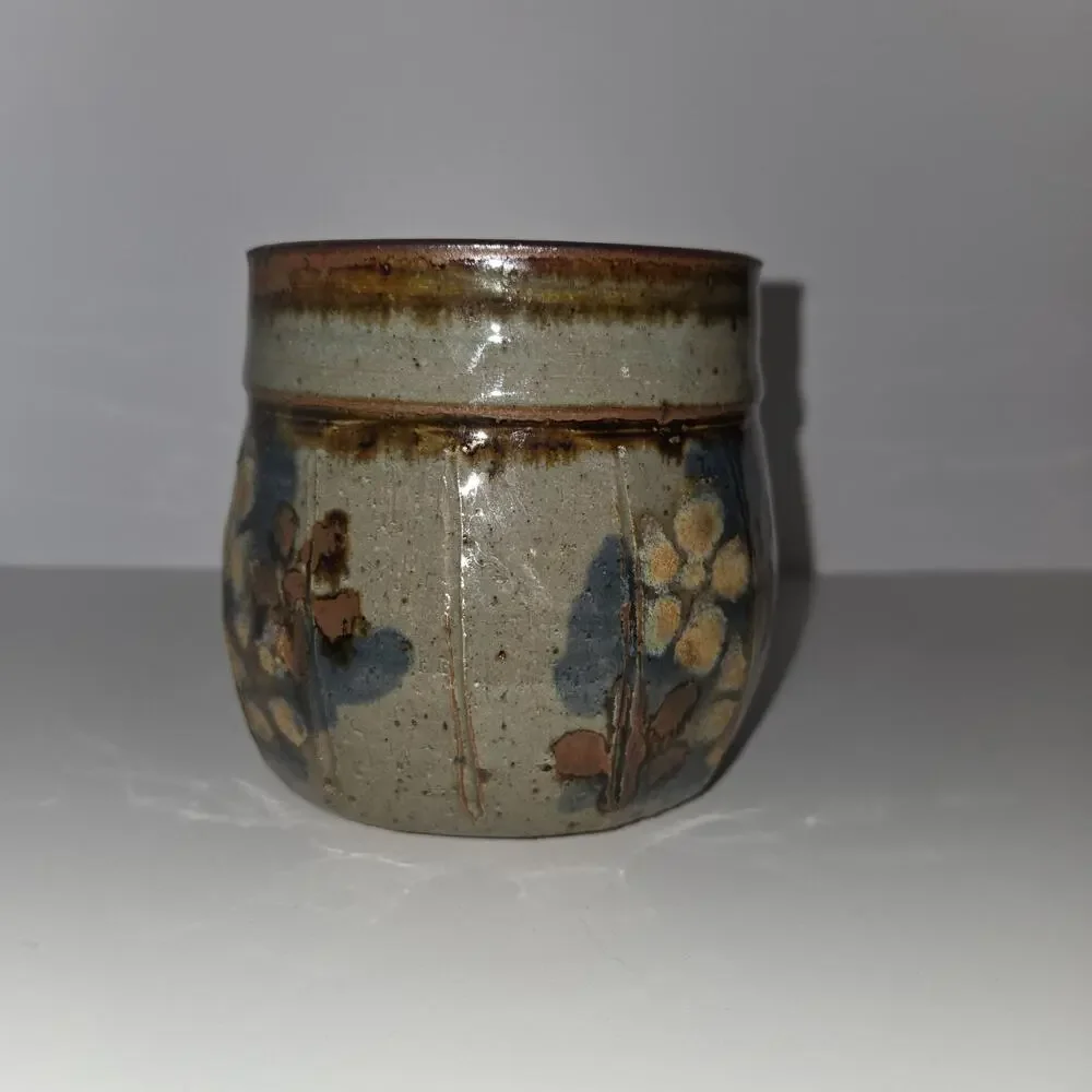 Vintage Mary Humphrey Michigan Studio Pottery Stoneware Tumblers Cups - Pair